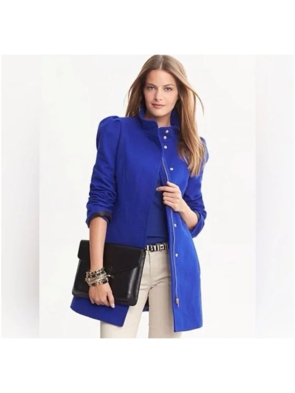Banana Republic Cobalt Blue Wool Blend Basic Coat Long Jacket Womens Size Small